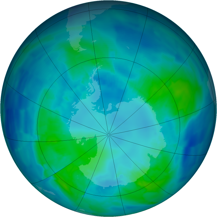 Antarctic ozone map for 15 April 2012